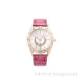Pink Diamond Metal Case Leather Quartz Watches For Lady , 3
